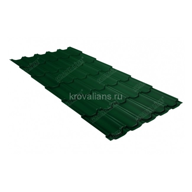 Металлочерепица Grand Line (Гранд Лайн) квинта плюс c 3D резом 0,5 Velur20 RAL 6005 /1 кв.м./