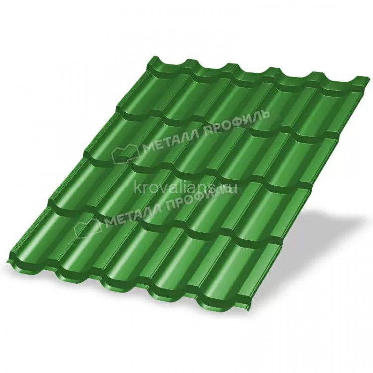 Металлочерепица МеталлПрофиль Трамонтана-M NormanMP (Полиэстер-01-6018-0.5) /1 кв.м/ Металлочерепица МеталлПрофиль Трамонтана-M NormanMP (Полиэстер-01-6018-0.5) /1 кв.м/