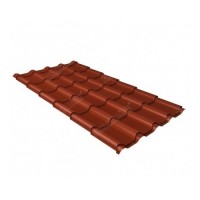 Металлочерепица Grand Line (Гранд Лайн) камея 0,5 GreenCoat Pural с пленкой RAL 8004 /1 кв.м./